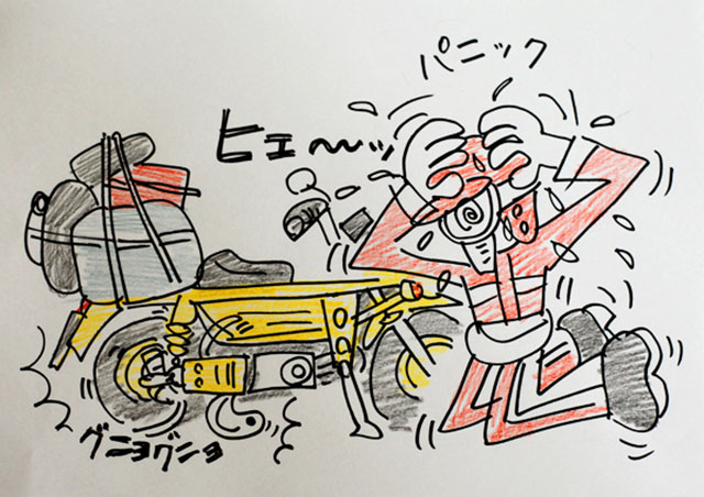 ブレーキワイヤーがハブに巻きついている