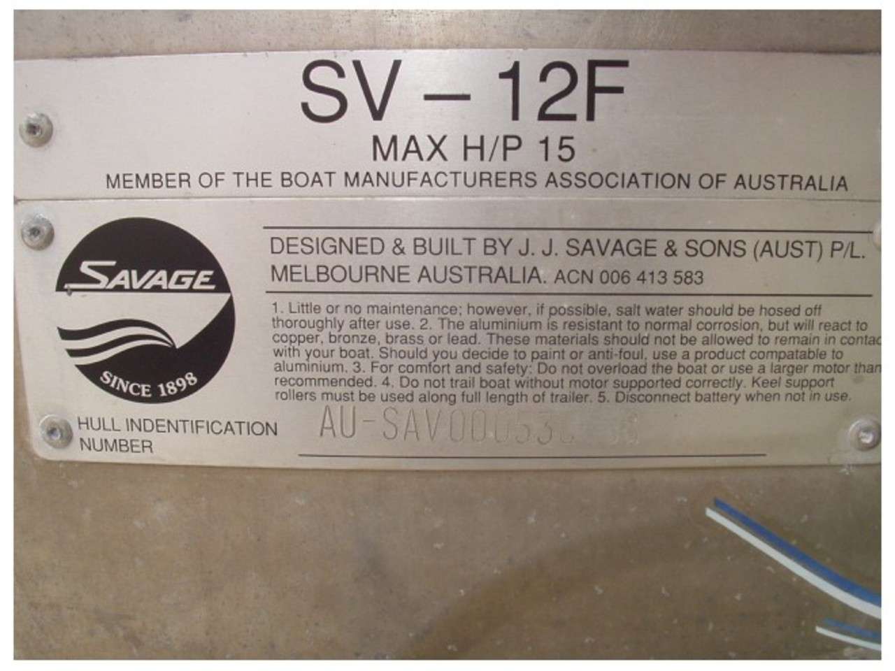 Savage サベージ Sv 12f 船体 ボート ロードライトトレーラ 中古