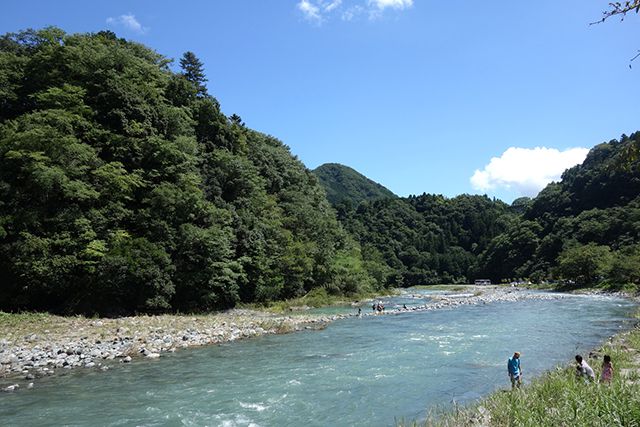 キャンプ場の横を流れる道志川