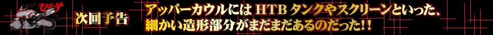 アッパーカウルにはHTBタンクやスクリーンといった、細かい造形部分がまだまだあるのだった！！