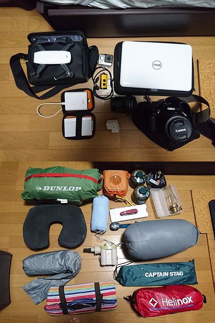 日本一周装備品を撮影